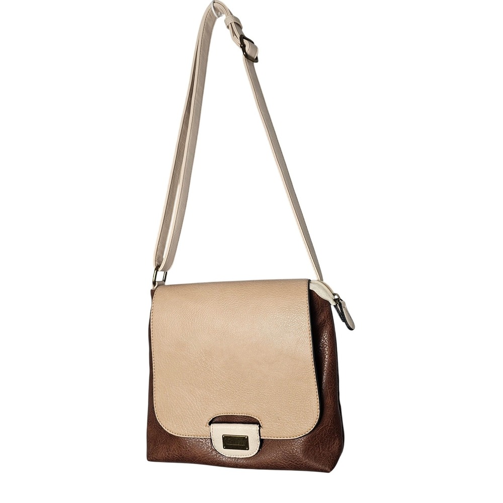 Liz Soto Amy Crossbody Bag‎ Brown Beige Vegan Leather Floral Lining Pockets Boho